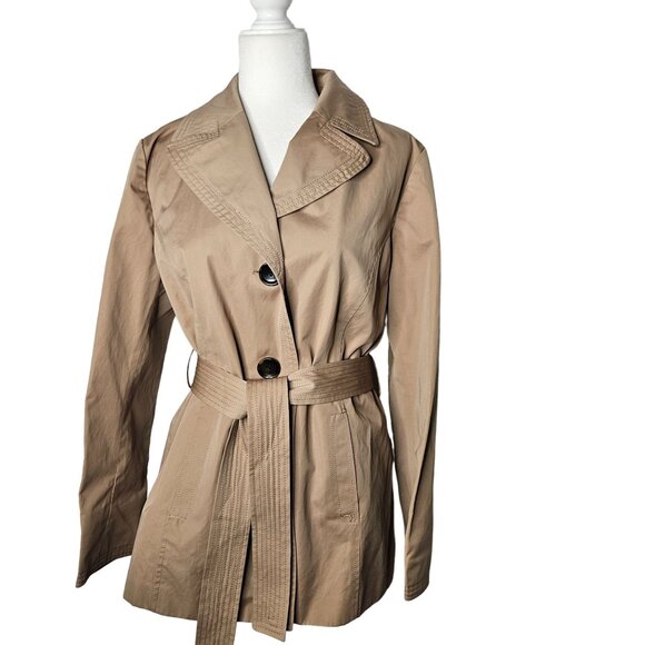 Ellen Tracy Jackets & Blazers - Ellen Tracy Khaki Tan Trench Coat Large Button Front Belted Lightweight